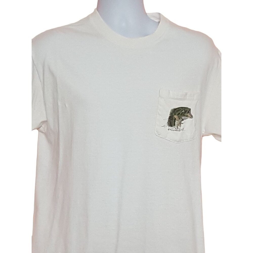 Vintage 90s Mens Short Sleeve T-Shirt M White Flying Fisherman Bass - Picture 4 of 7